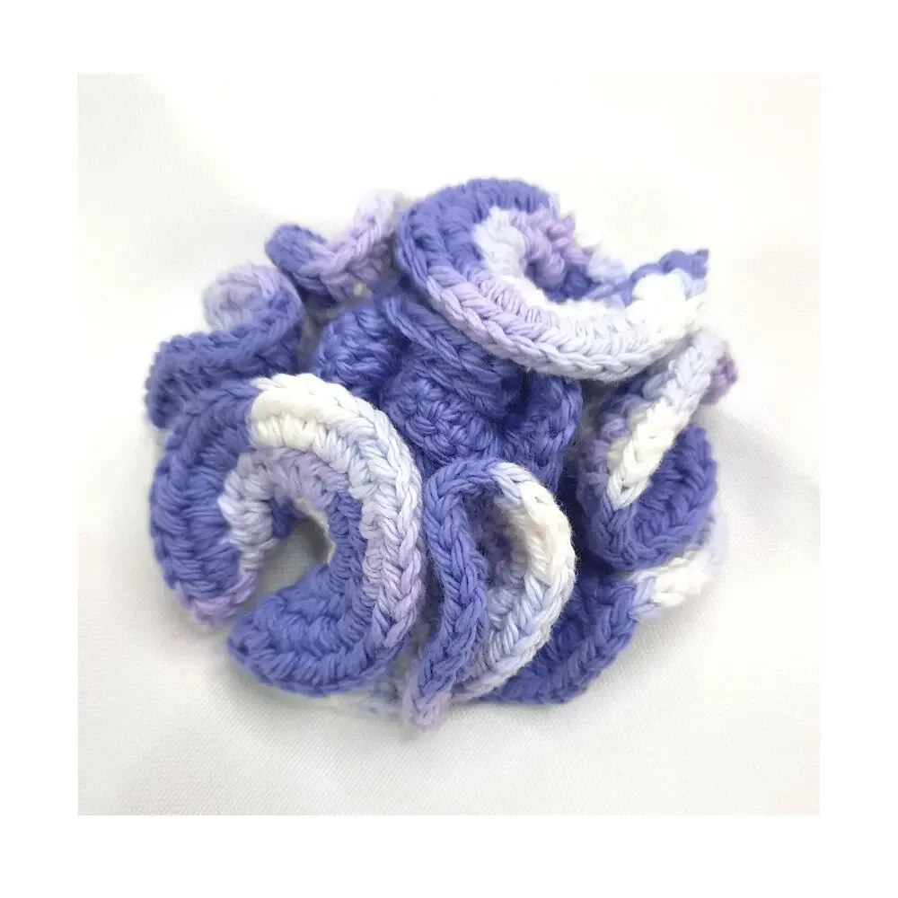 Layered Crochet Flower Brooch Handmade 3D Ruffles Colorful Purples Cream Pin NEW